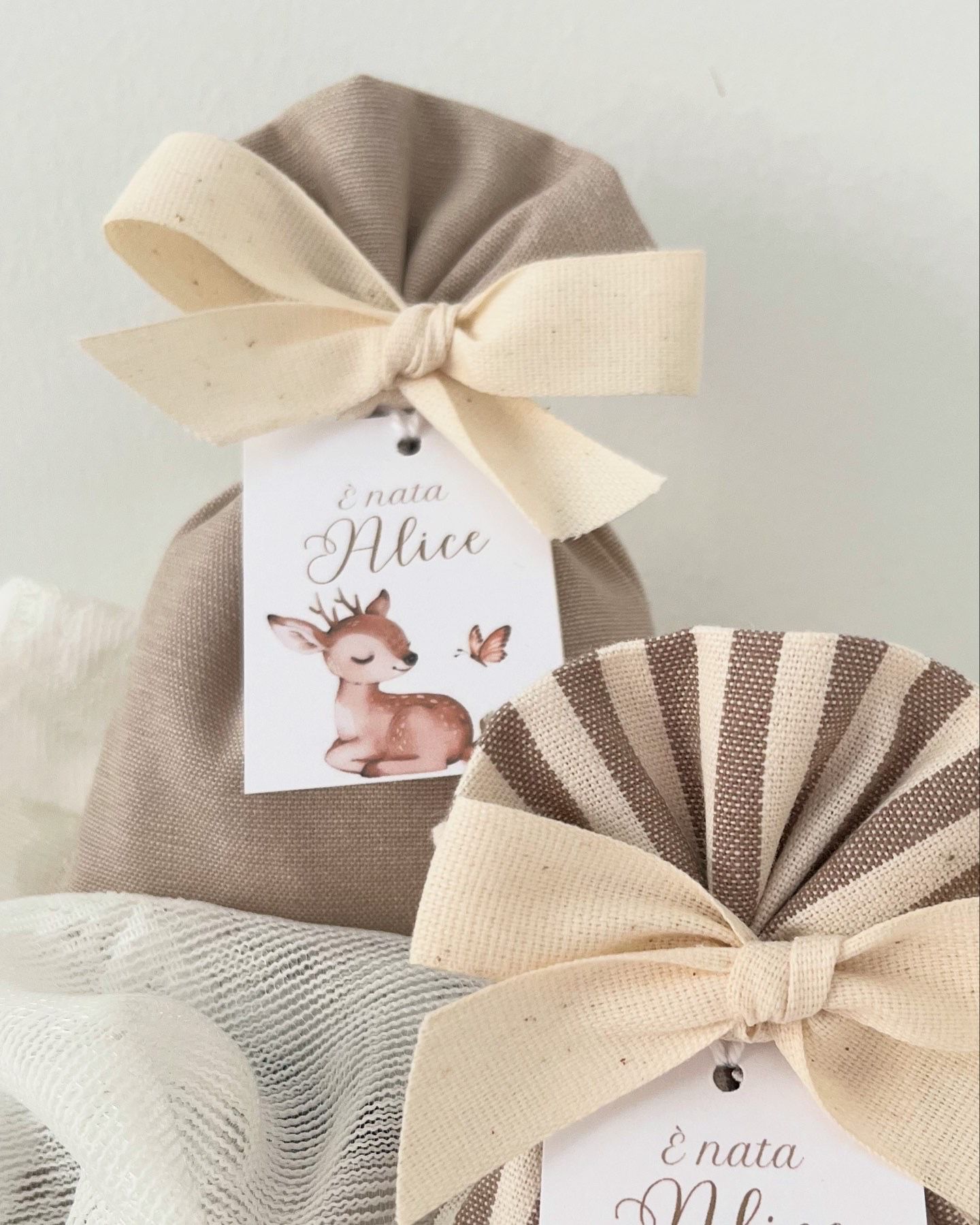 Sacchetti portaconfetti tortora e riga