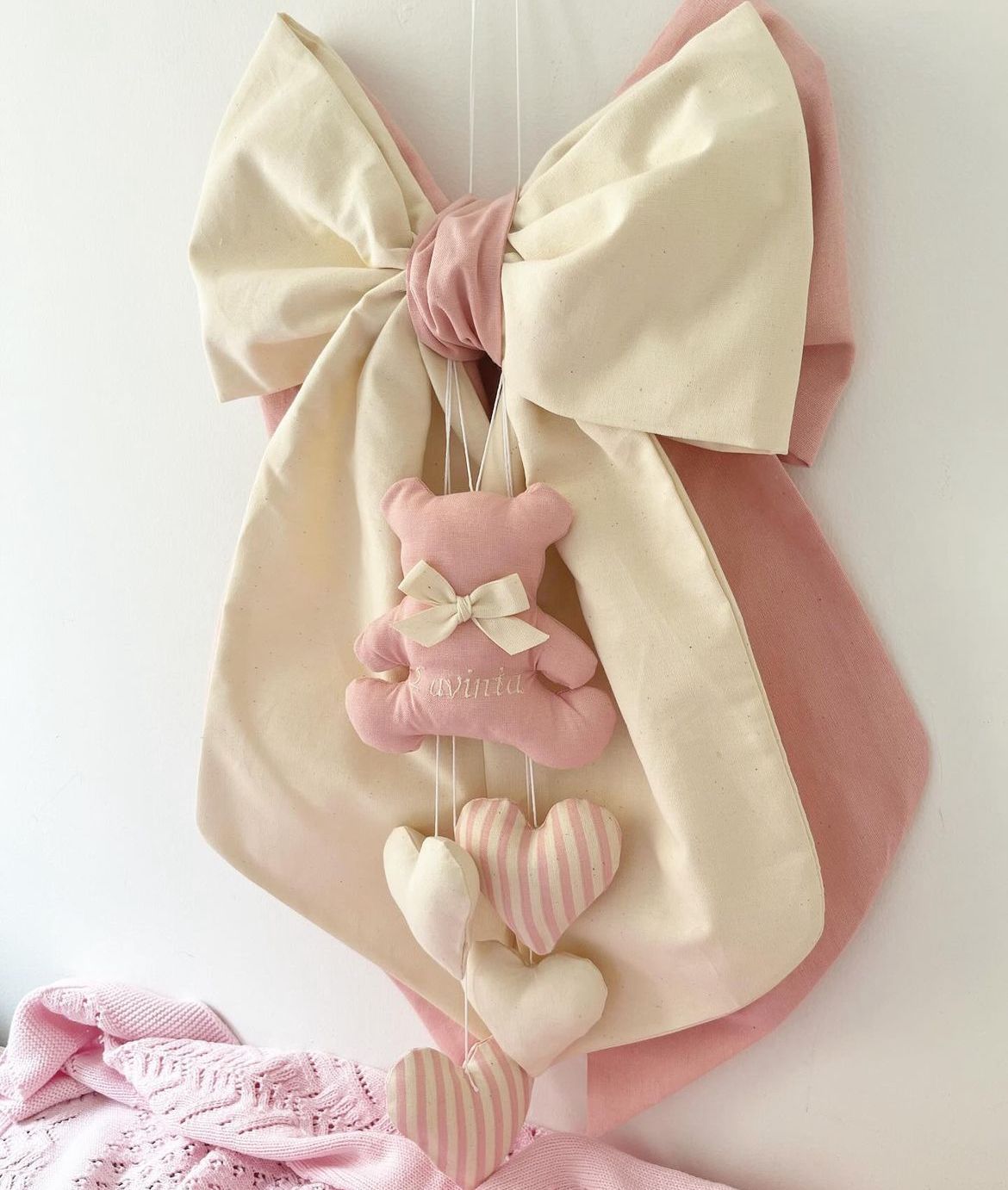 Fiocco nascita rosa e burro orsetto