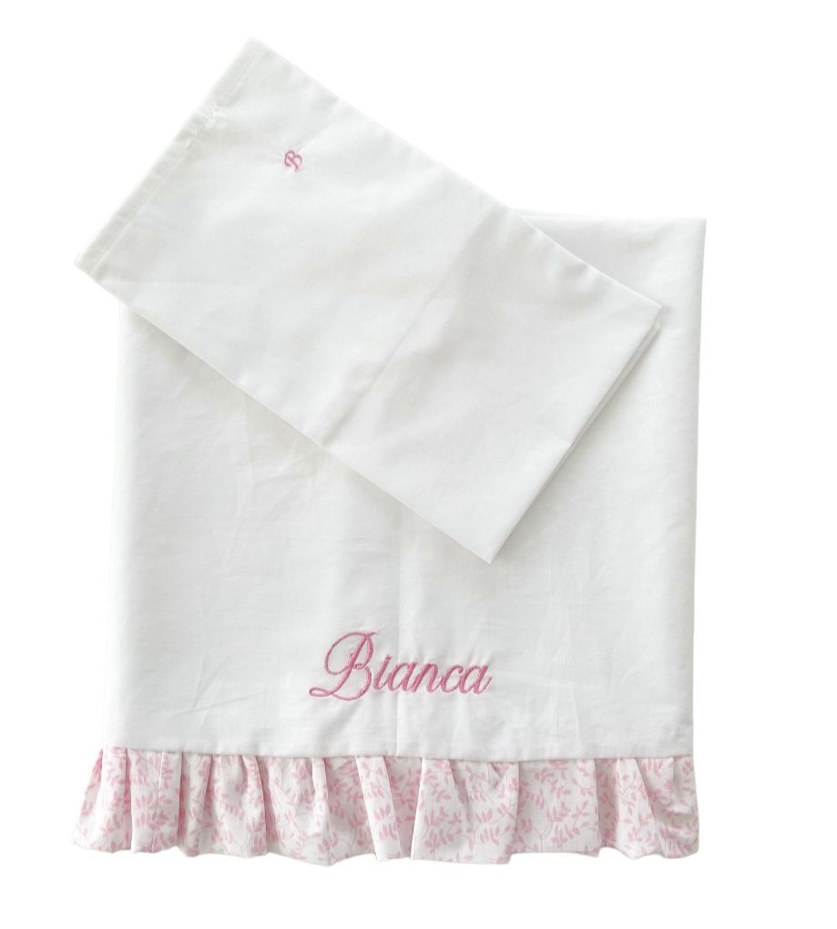 Set lenzuola con ricamo e balza con foglioline