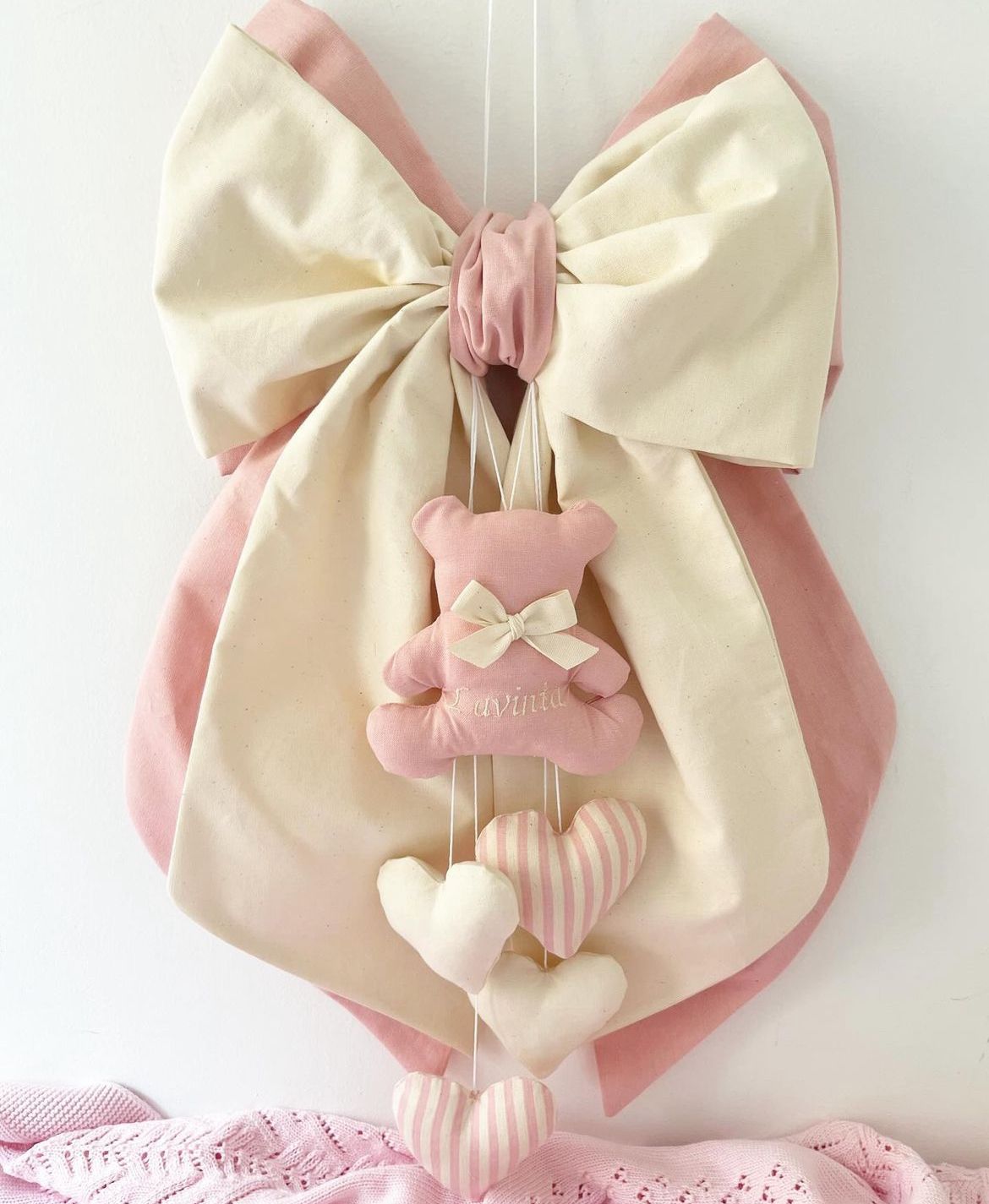 Fiocco nascita rosa e burro orsetto