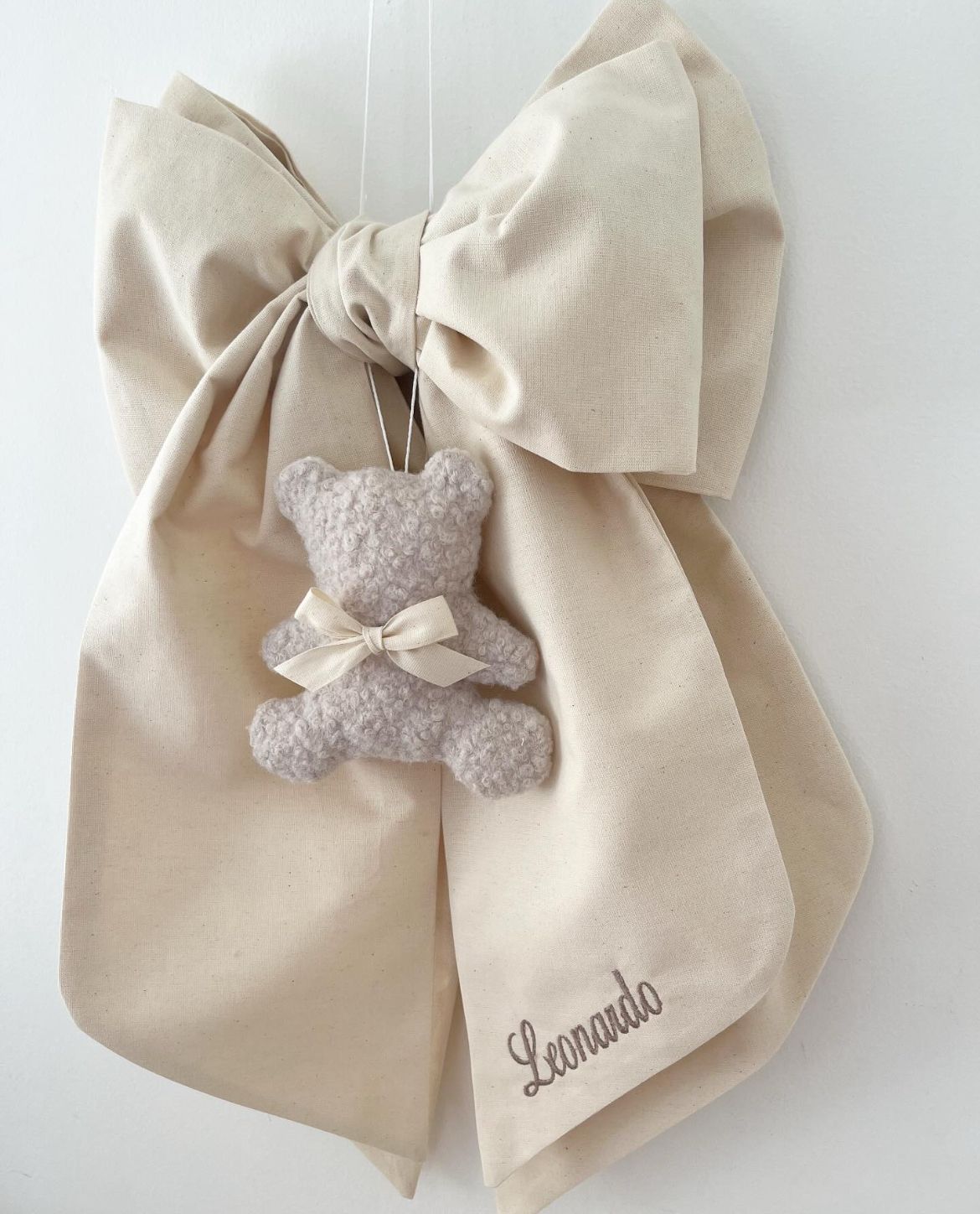 Fiocco nascita doppio neutro orsetto