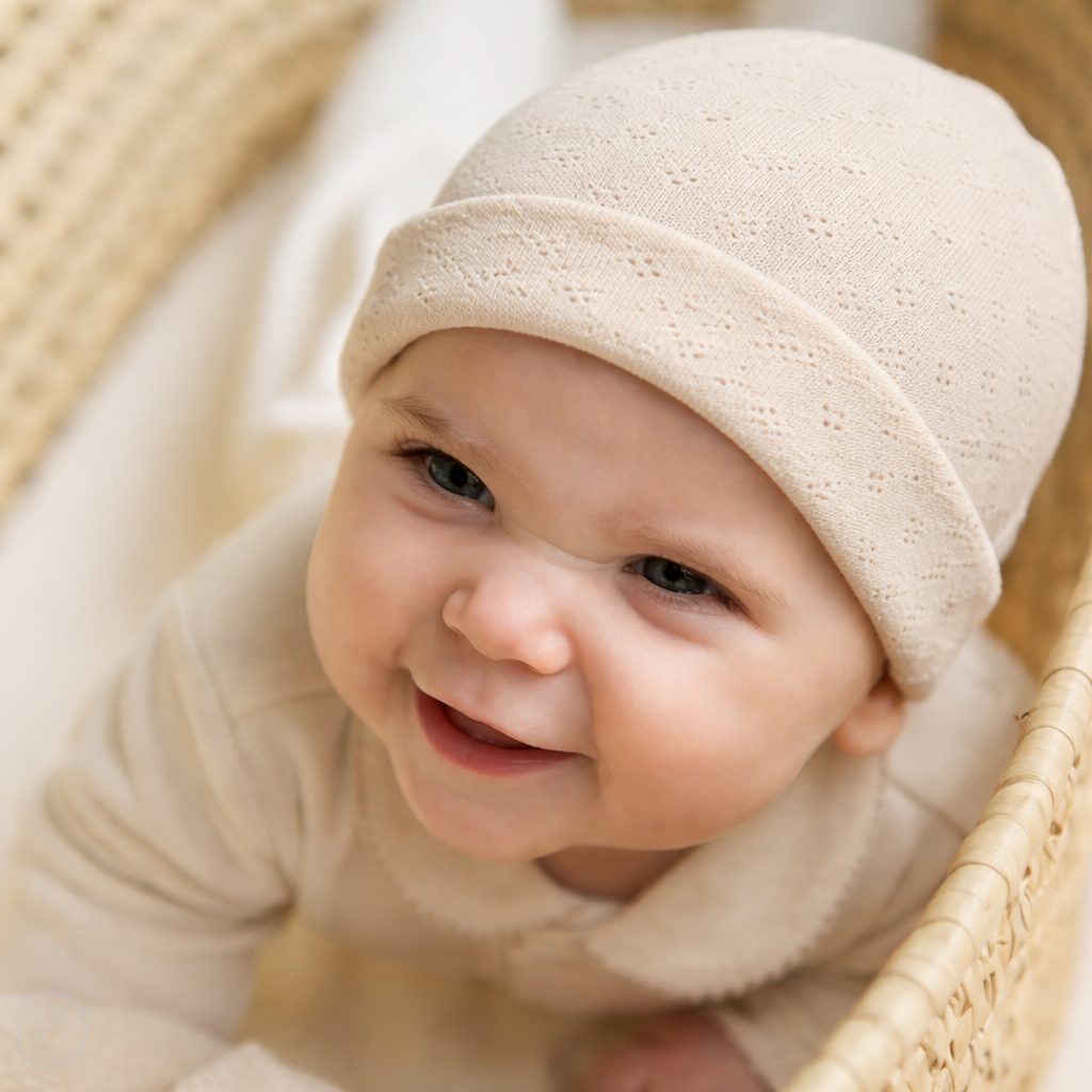 Cappellino in jersey pointoille beige 100% cotone
