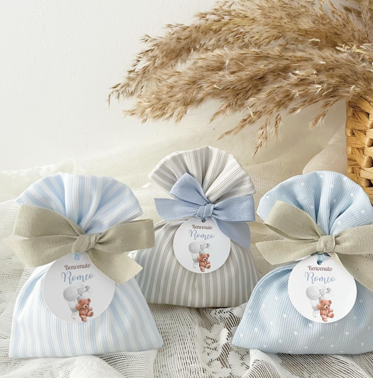 Sacchettini portaconfetti in cotone millerighe azzurro