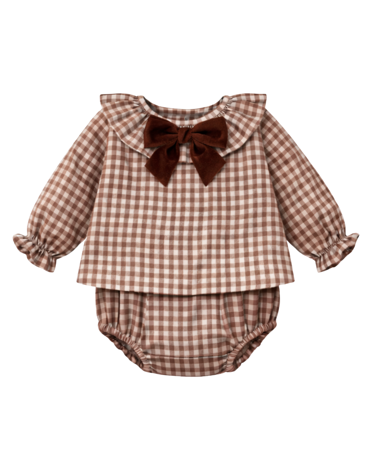 set camicia con culotte vichy cacao