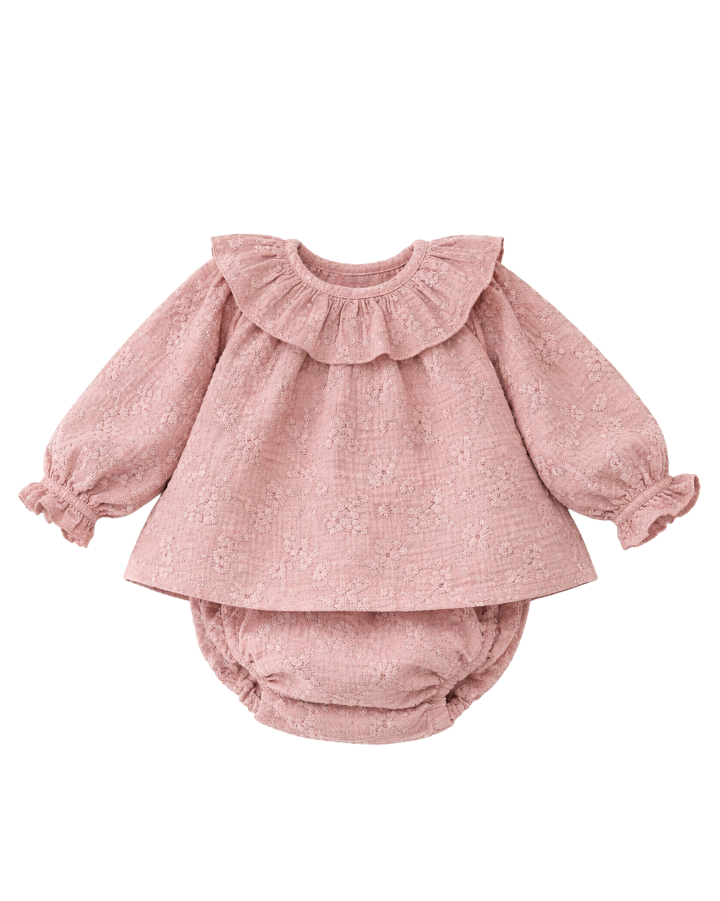 Completino in Mussola Sangallo rosa- Camicina e Culotte
