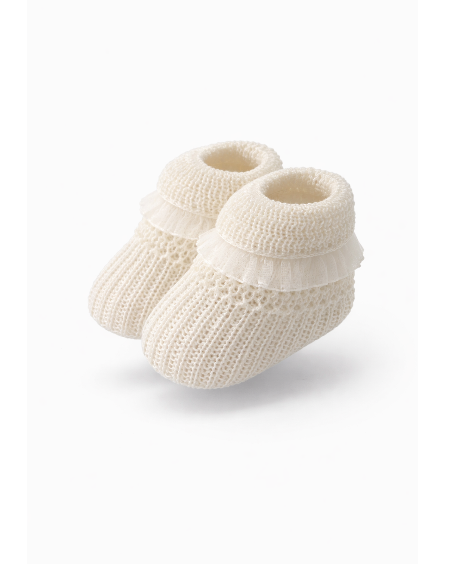 Scarpine nascita fiocchetto in cotone volant bianco