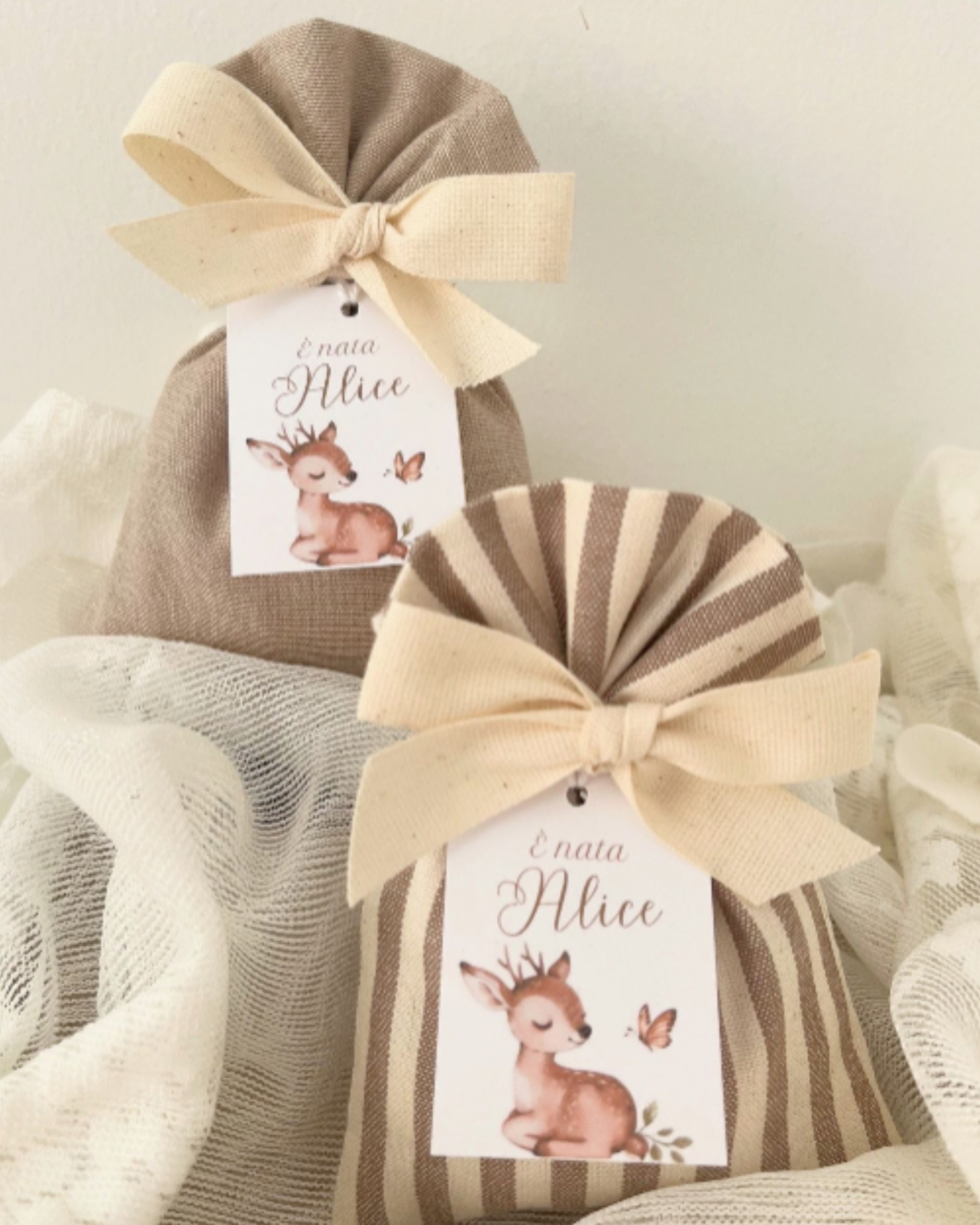 Sacchetti portaconfetti tortora e riga