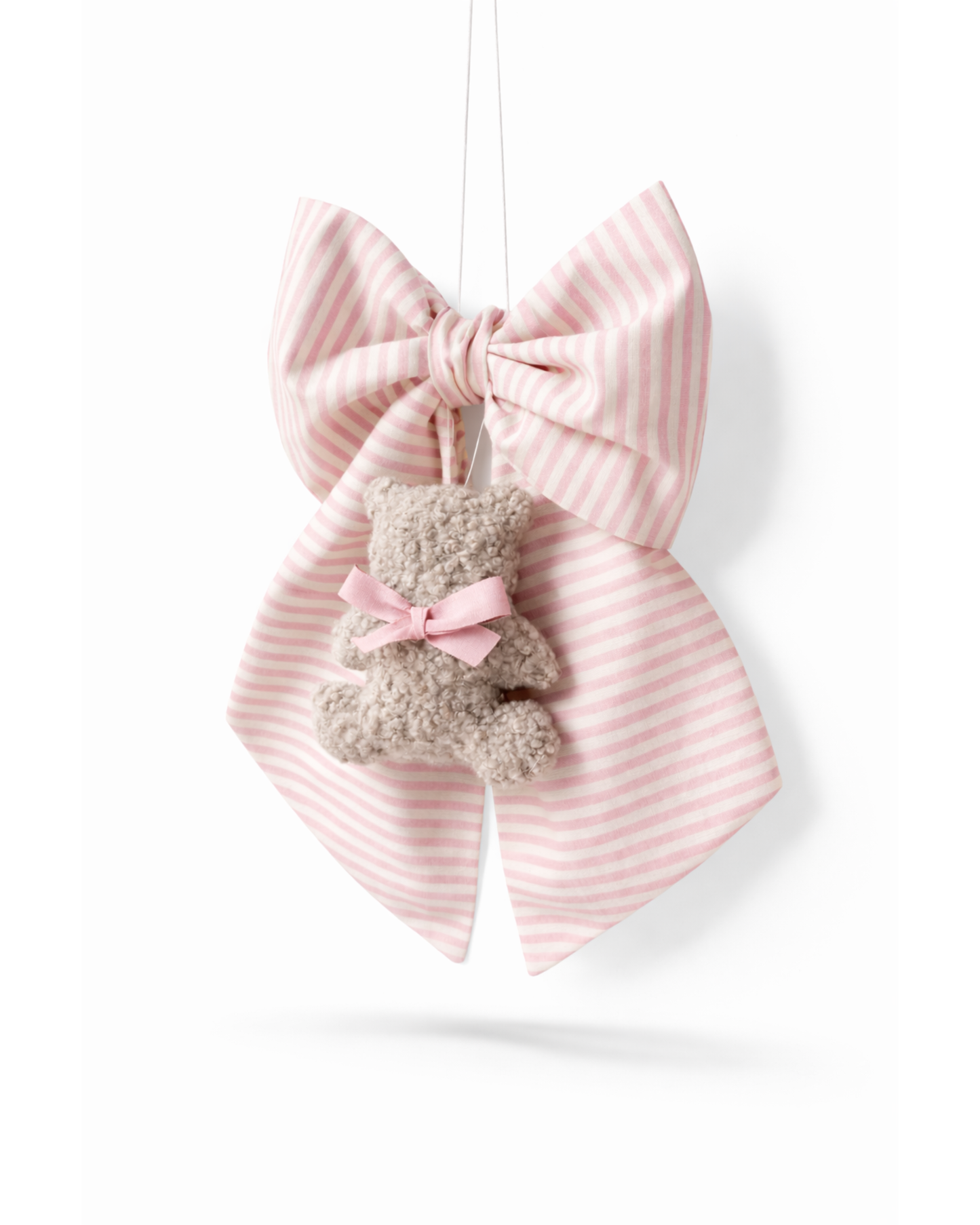 Fiocco nascita medio clinica righe rosa e orsetto bouclè