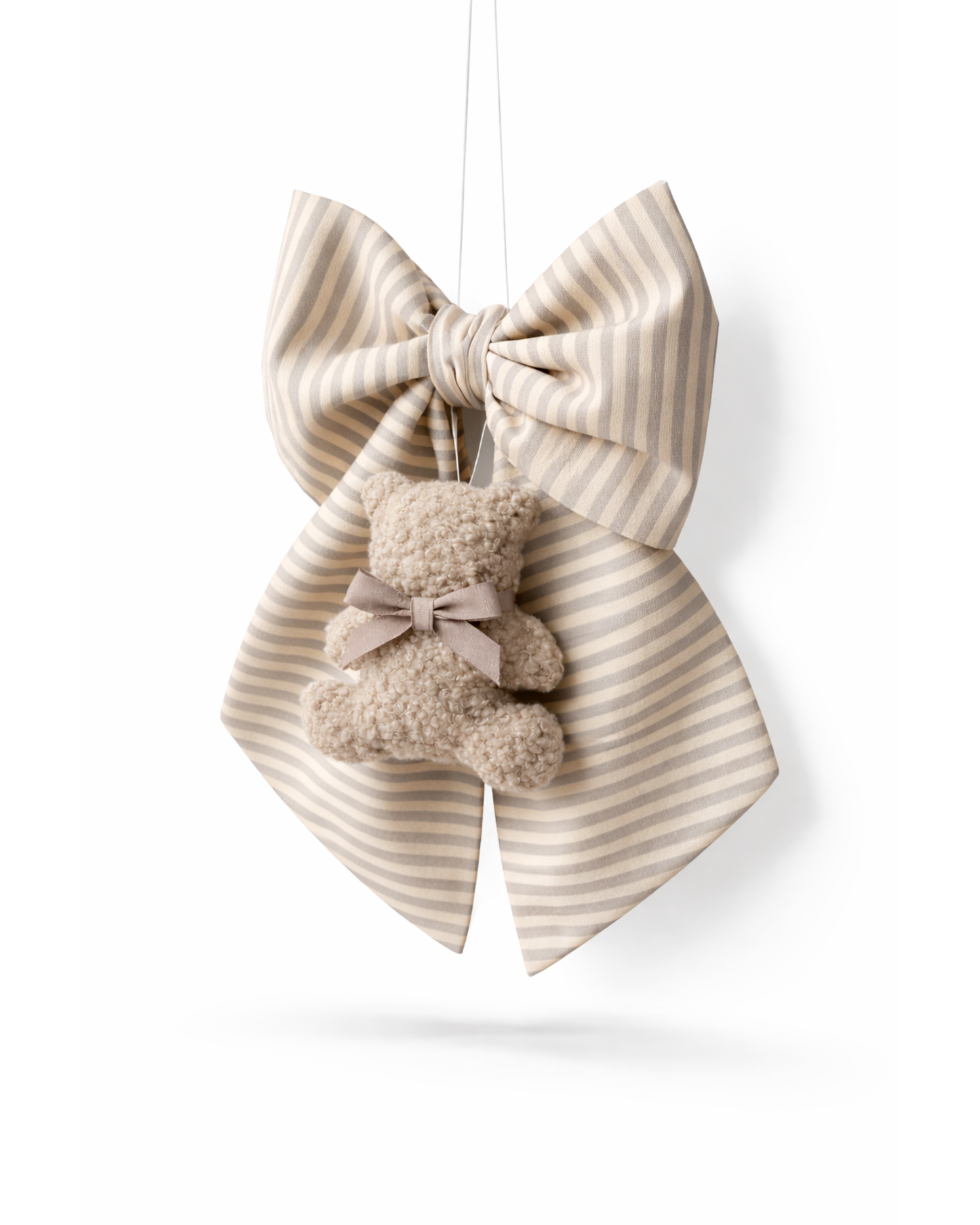 Fiocco nascita medio clinica righe tortora e orsetto bouclè