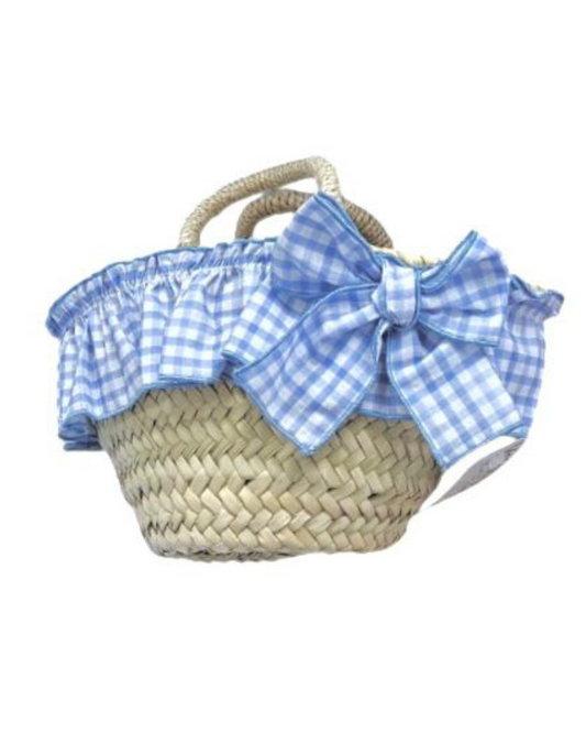 Borsetta in paglia fiocco azzurro