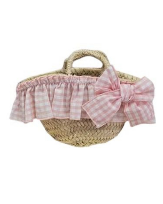 Borsetta in paglia fiocco rosa