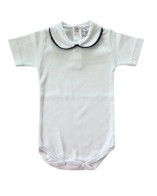 Body colletto ricamabile mezza manica blu