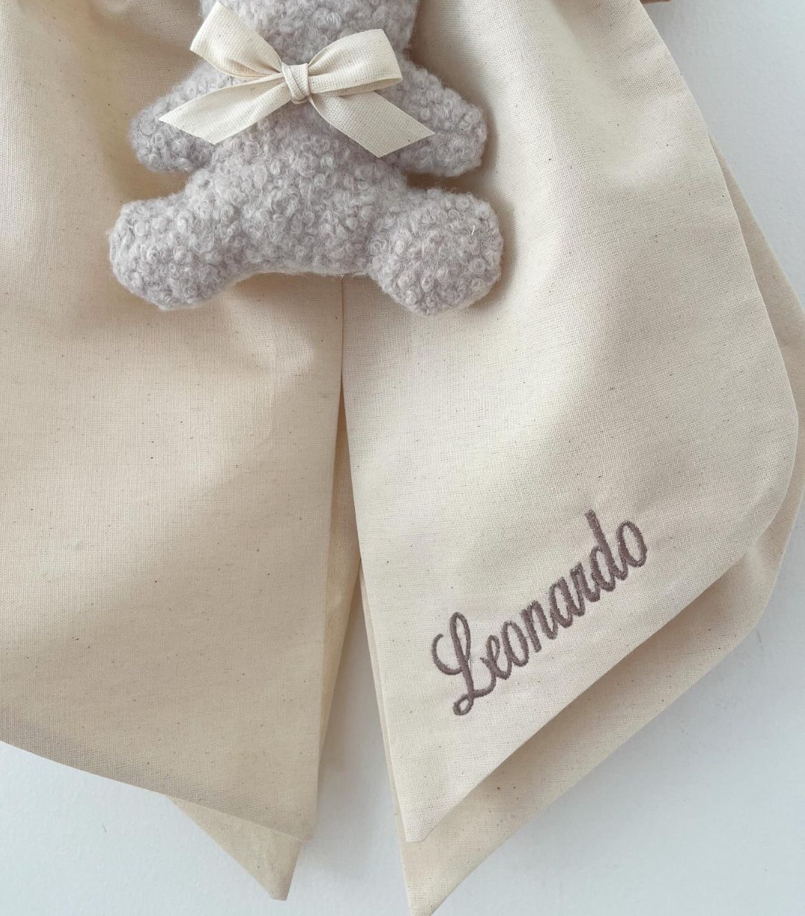 Fiocco nascita doppio neutro orsetto