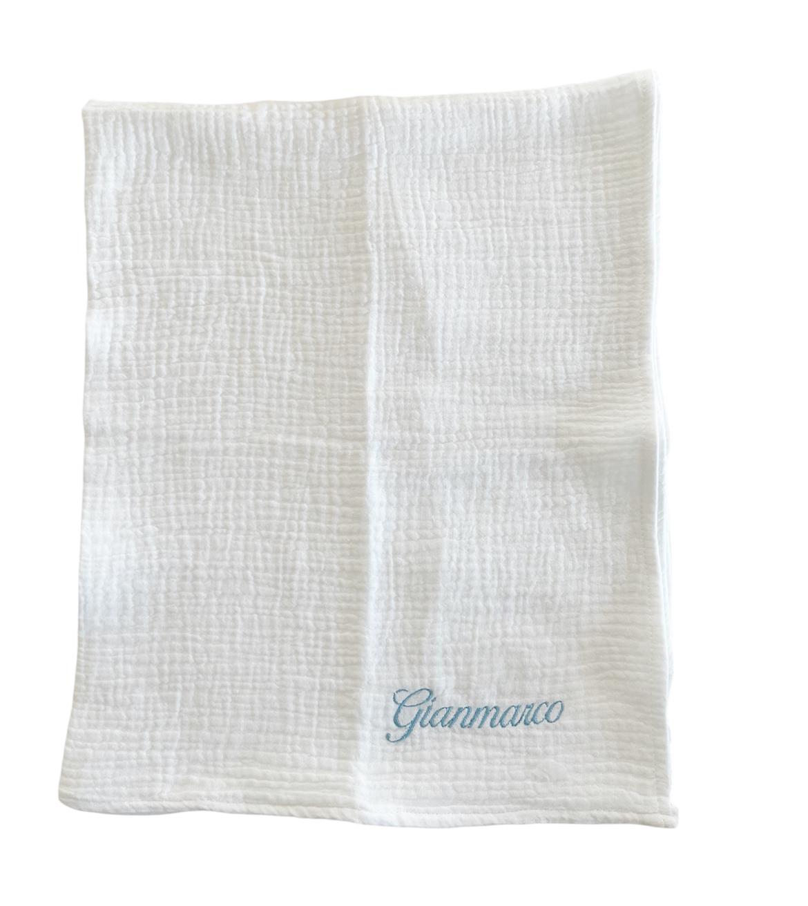 Mussola di cotone tinta unita con nome