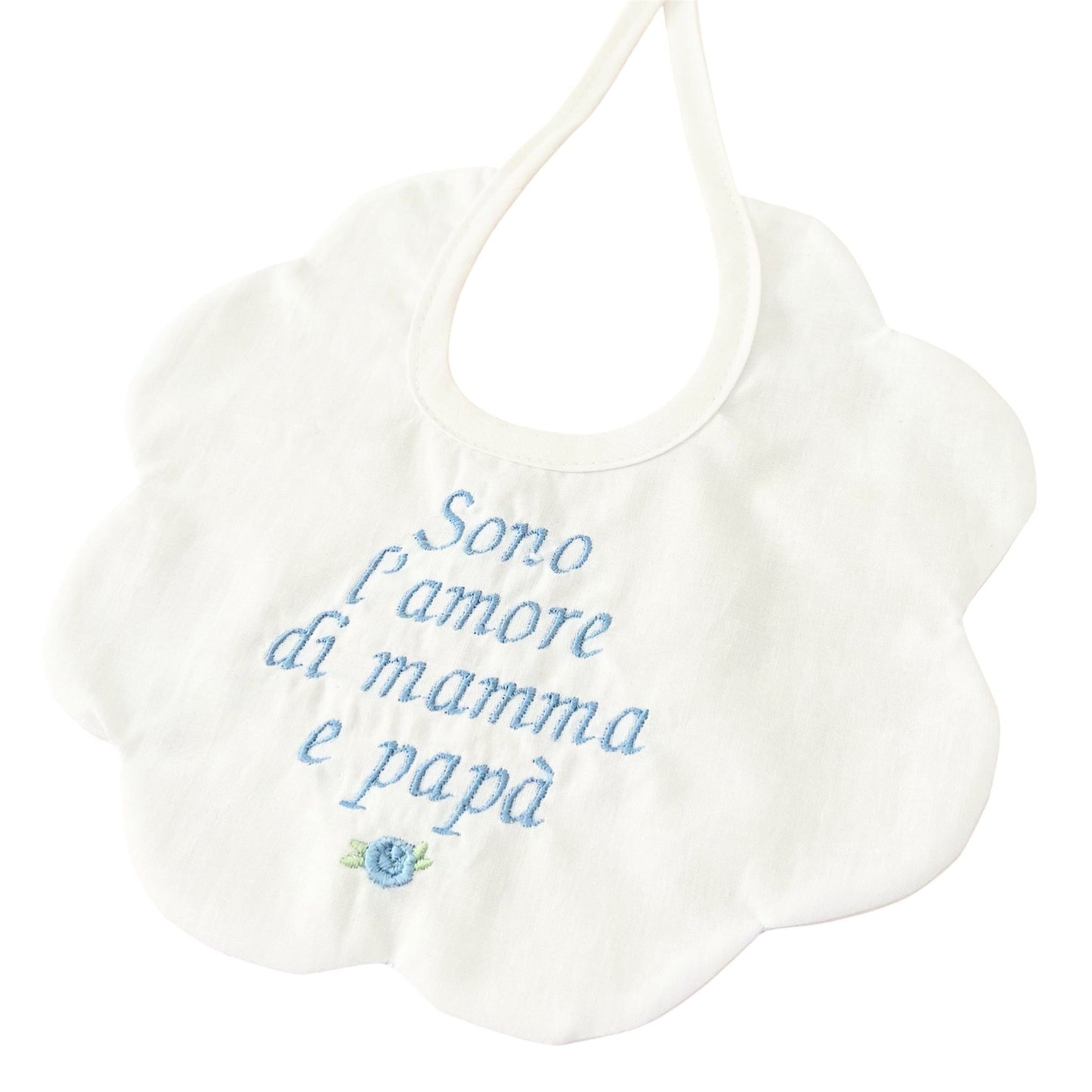 Bavaglino fiore in puro cotone con ricamo per lui