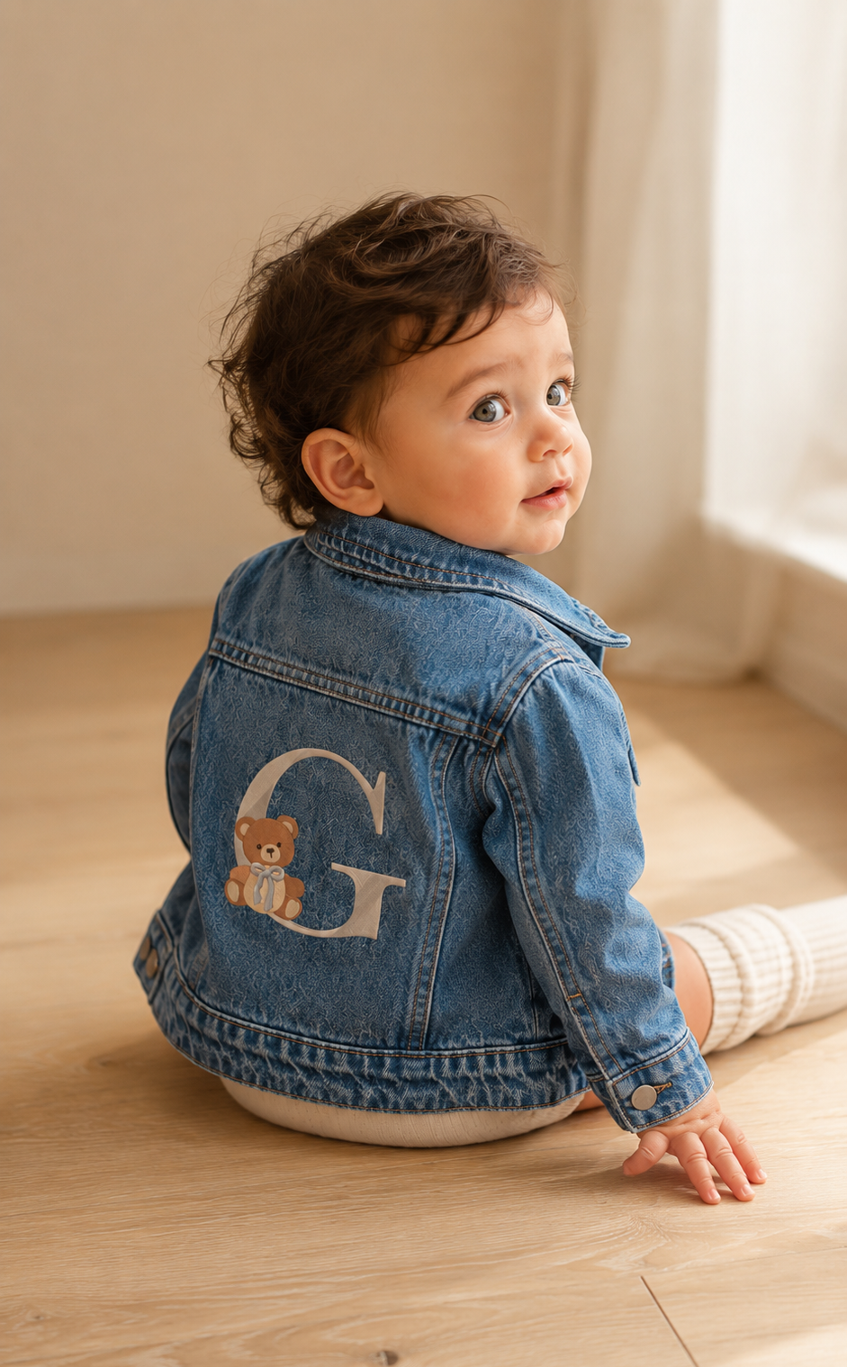 Giacca denim con lettera personalizzata
