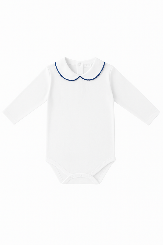 Body colletto ricamabile blu manica lunga