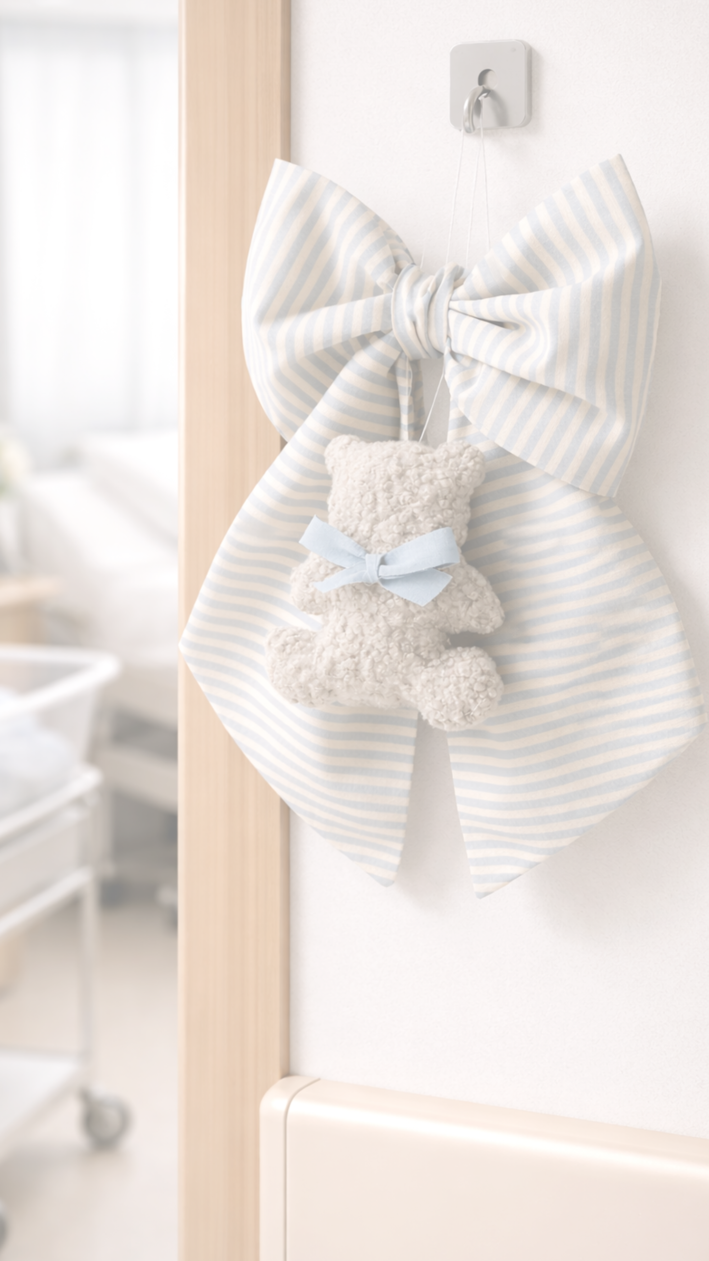 Fiocco nascita medio clinica righe azzurre e orsetto bouclè