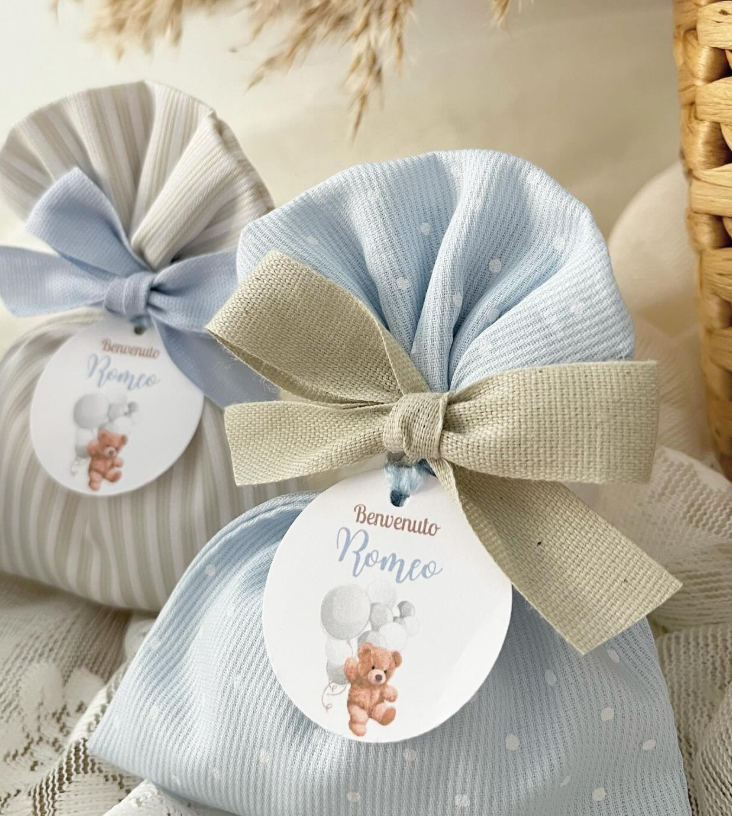 Sacchettini portaconfetti in cotone millerighe azzurro