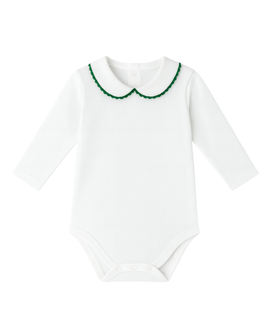 Body colletto ricamabile verde manica lunga