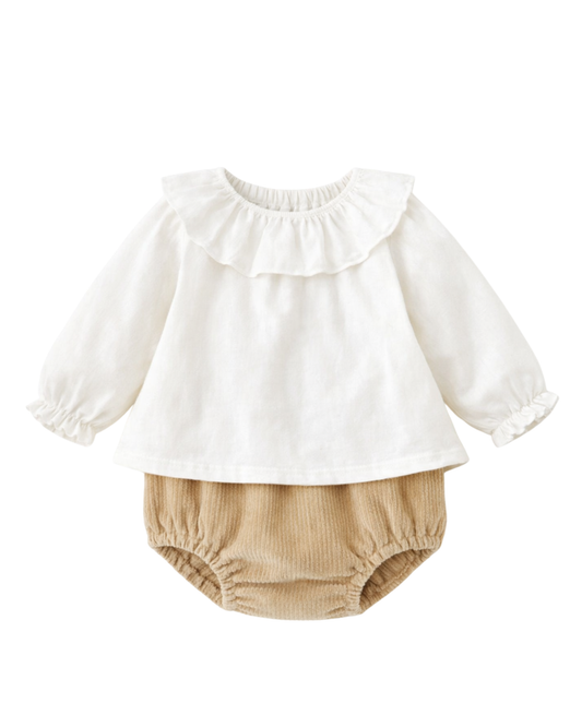 set camicia con culotte bianco e beige