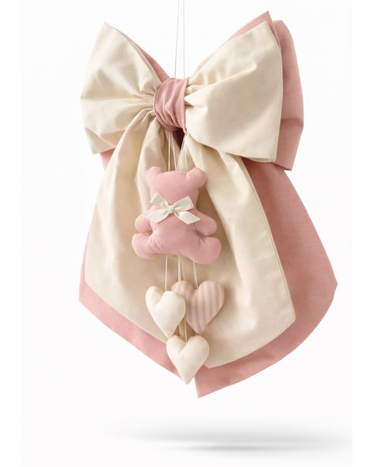 Fiocco nascita rosa e burro orsetto