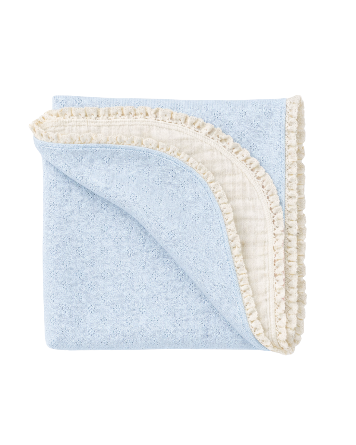 Copertina in jersey pointoille 100% cotone e mussola con bordino azzurra