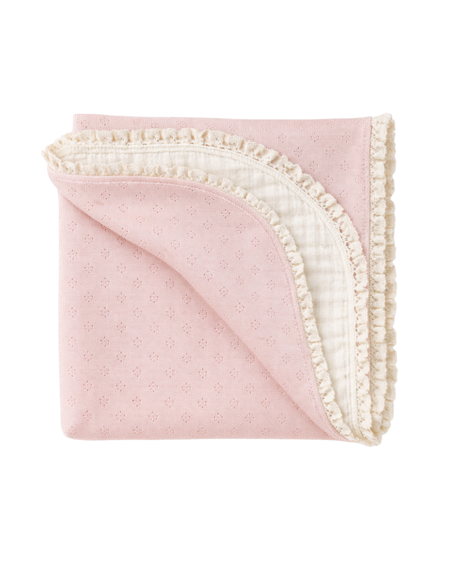 Copertina in jersey pointoille 100% cotone e mussola con bordino rosa