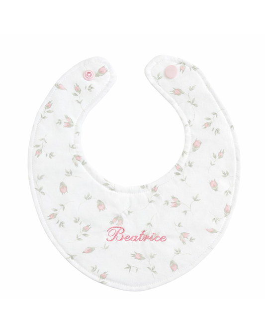 Bavaglino in cotone “BOCCIOLI” con retro in spugna di bamboo e ricamo