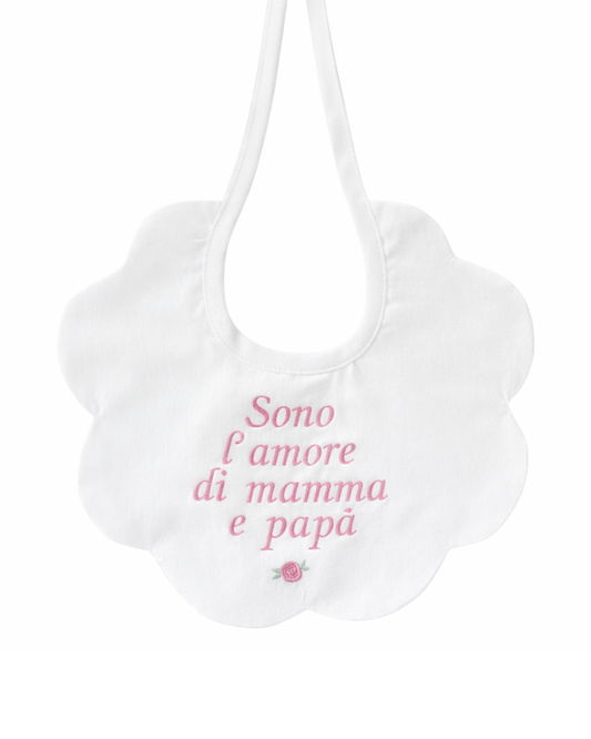 Bavaglino fiore in puro cotone con ricamo per lei