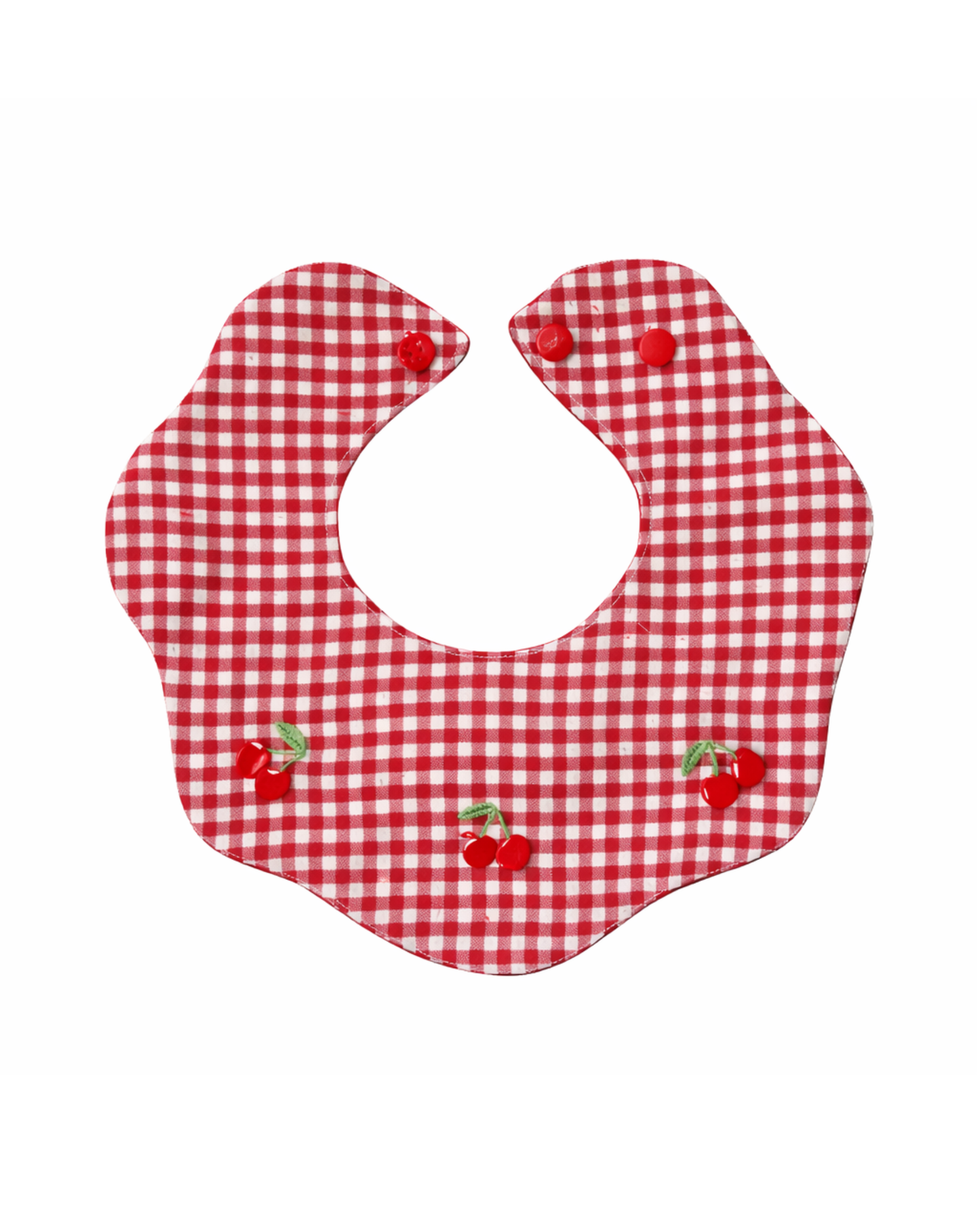 Bavaglino in cotone vichy con ricamo ciliegie rosso