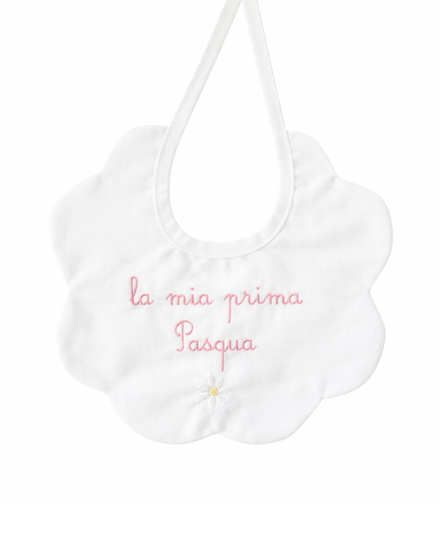 Bavaglino in puro cotone con ricamo "La mia prima Pasqua"