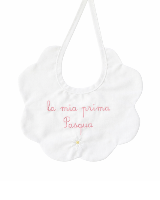 Bavaglino in puro cotone con ricamo "La mia prima Pasqua"