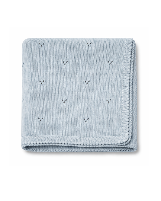 Copertina traforata in maglia pointoille 100%cotone azzurra