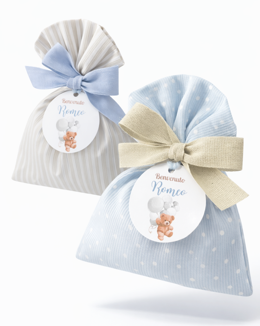 Sacchettini portaconfetti in cotone millerighe azzurro