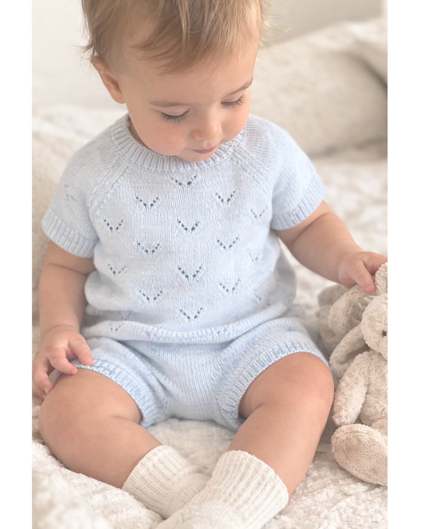 Completino estivo in maglia  3 pezzi azzurro