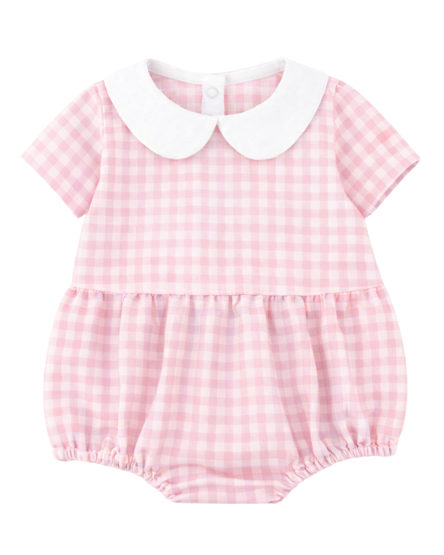 Pagliaccetto con colletto ricamabile vichy mezza manica rosa