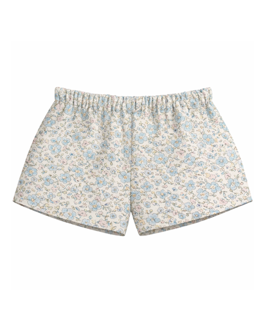 Pantaloncini fiori azzurro puro cotone