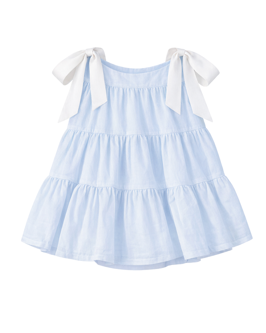 Abitino balze Chèrie azzurro fiocchi sulle spalle bianco