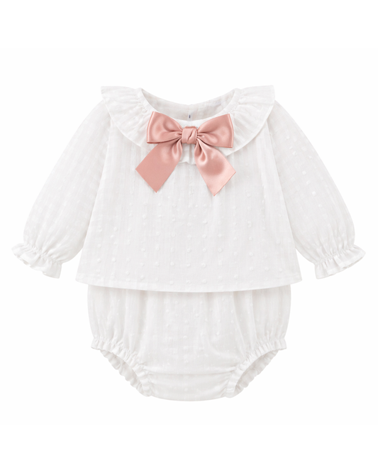 Completino camicina e culotte bimba in vichy puro cotone plumetis con fiocco