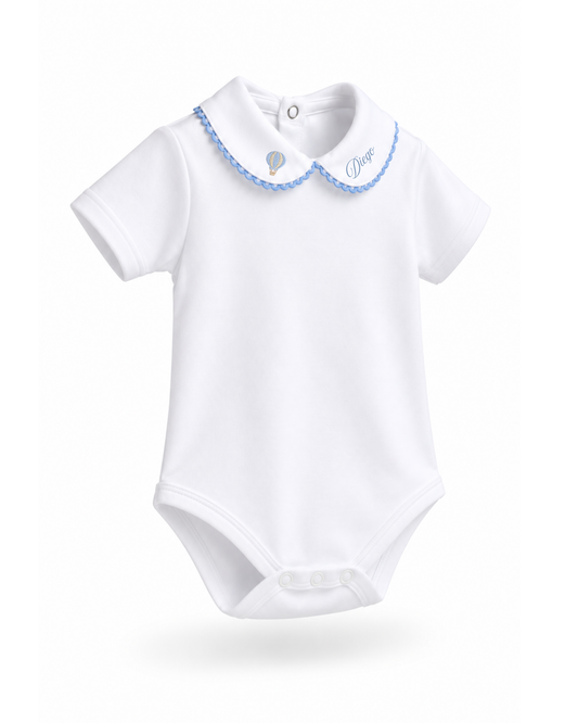 Body colletto ricamabile mezza manica azzurro