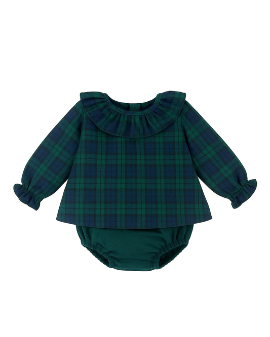 Set camicia e culotte tartan blu/verde