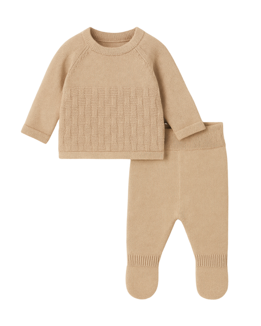 Completino maglia cotone scacchi beige