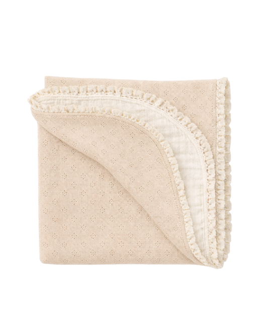 Copertina in jersey pointoille 100% cotone e mussola con bordino beige