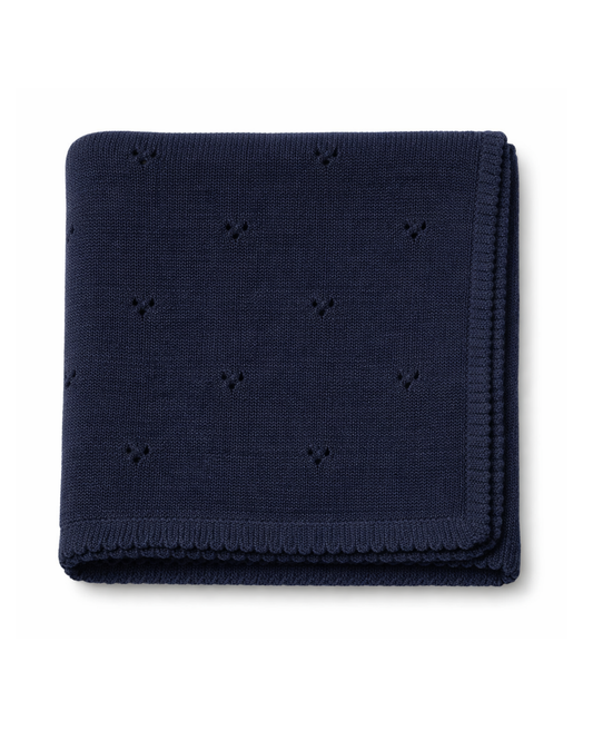 Copertina traforata in maglia pointoille 100%cotone blu notte