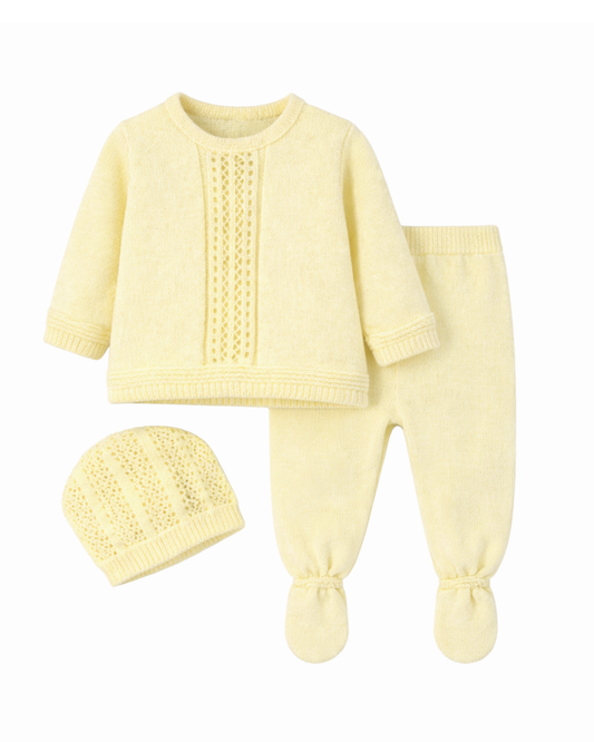 Completino in filo di cotone 3 pezzi con cappellino