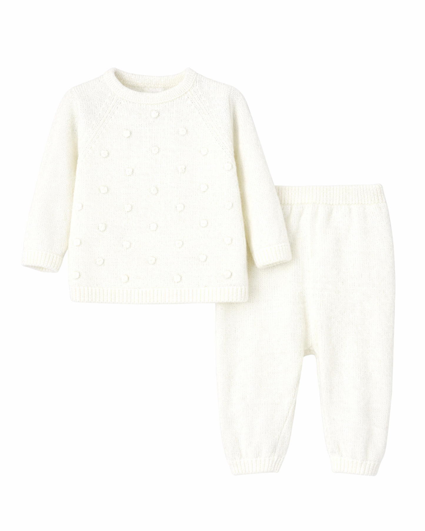 Completino maglia di cotone ponpon 2 pezzi