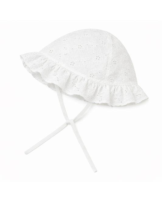 Cappellino volant con laccetti in cotone sangallo