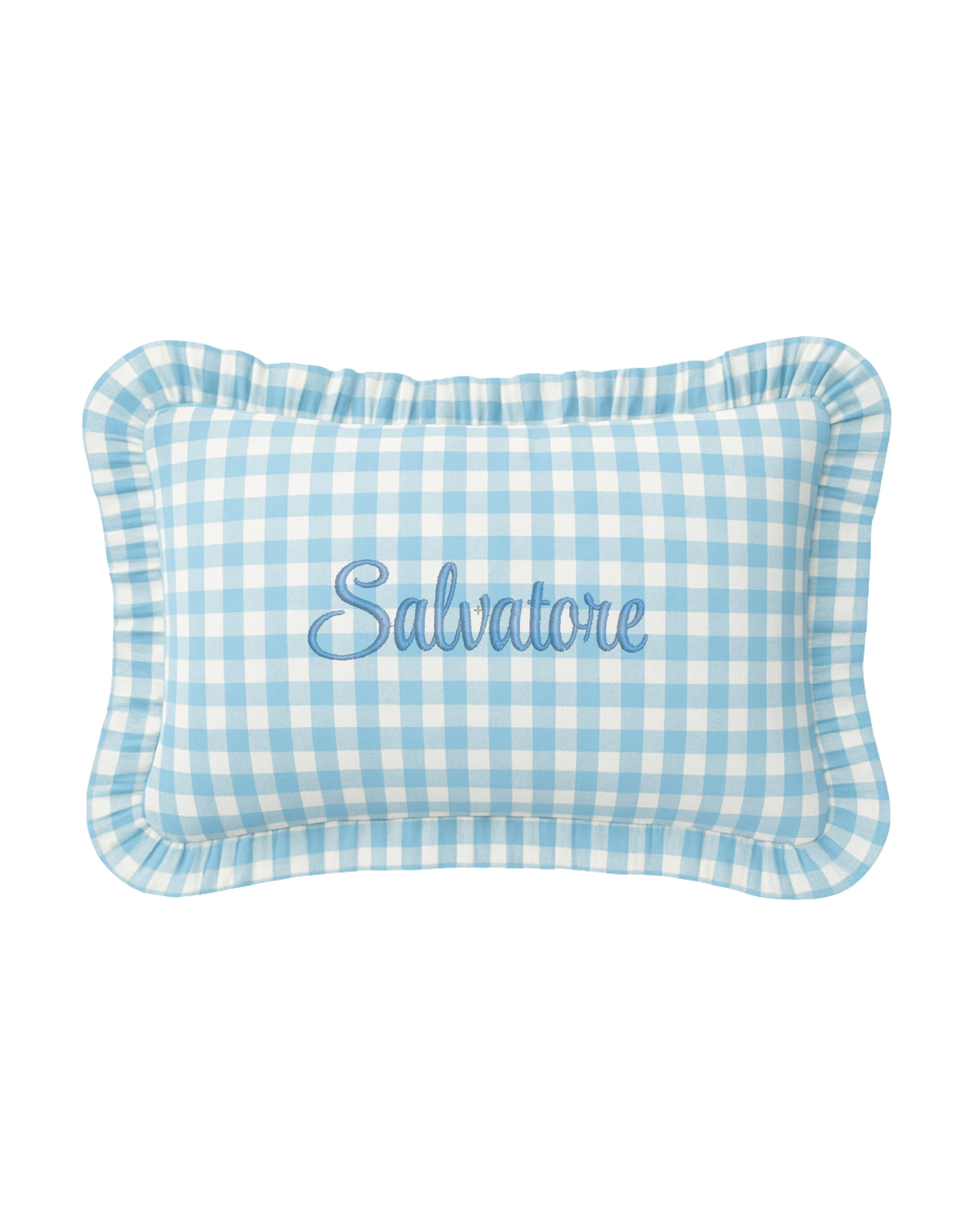 cuscino con volant vichy azzurro