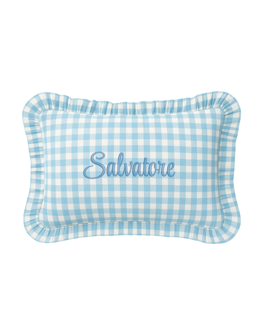 cuscino con volant vichy azzurro